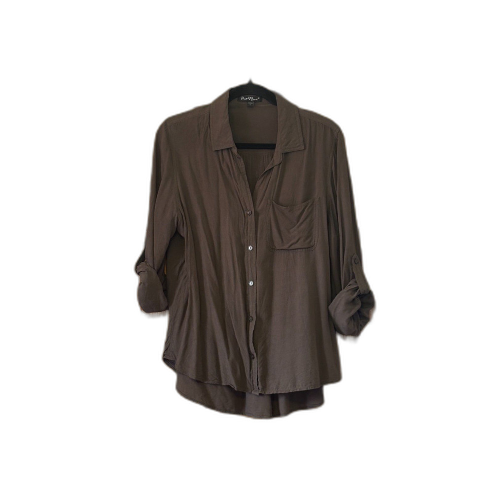 Green Velvet Heart Button-Down Women's Blouse Size L